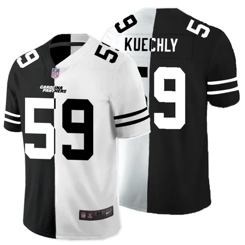 Men's Carolina Panthers #59 Luke Kuechly Black & White Split Limited Stitched Jersey Limited Stitched Jersey